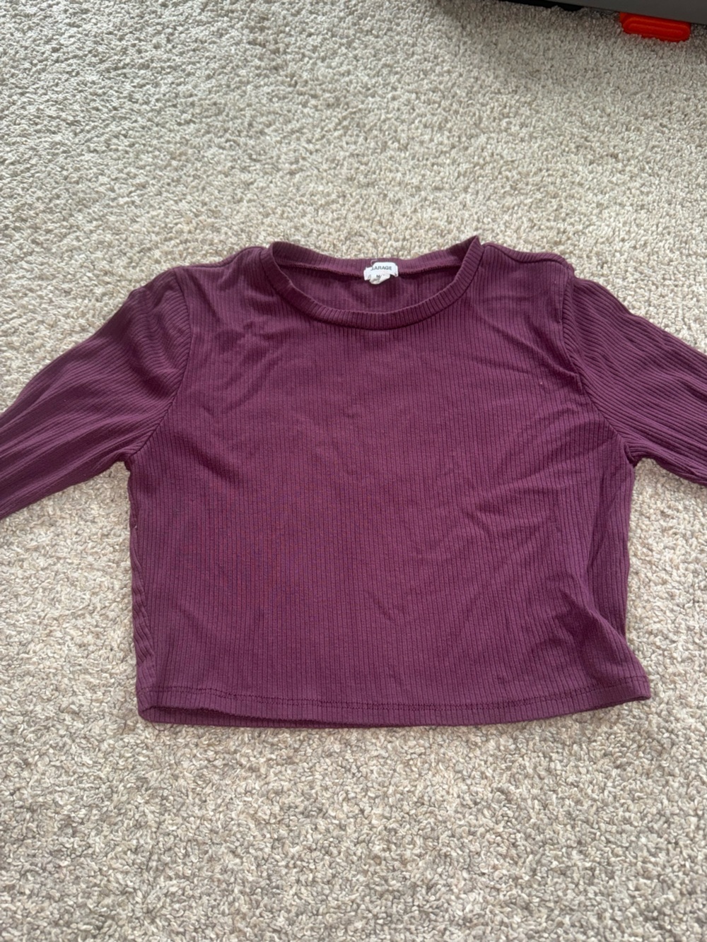 Garage - Ribbed Long Sleeve Crop Top - M, Plum Purple